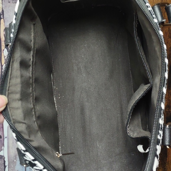 Houndstooth Check Vegan Leather Dome Shaped Satchel Bag - Picture 9 of 9